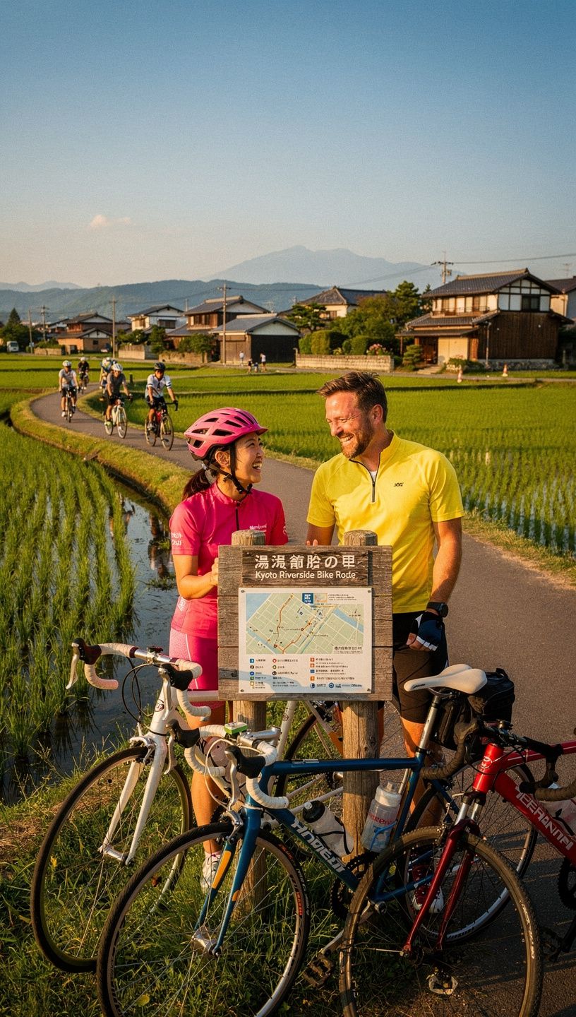 自然の中を走るサイクリストたちの爽やかな風景画像