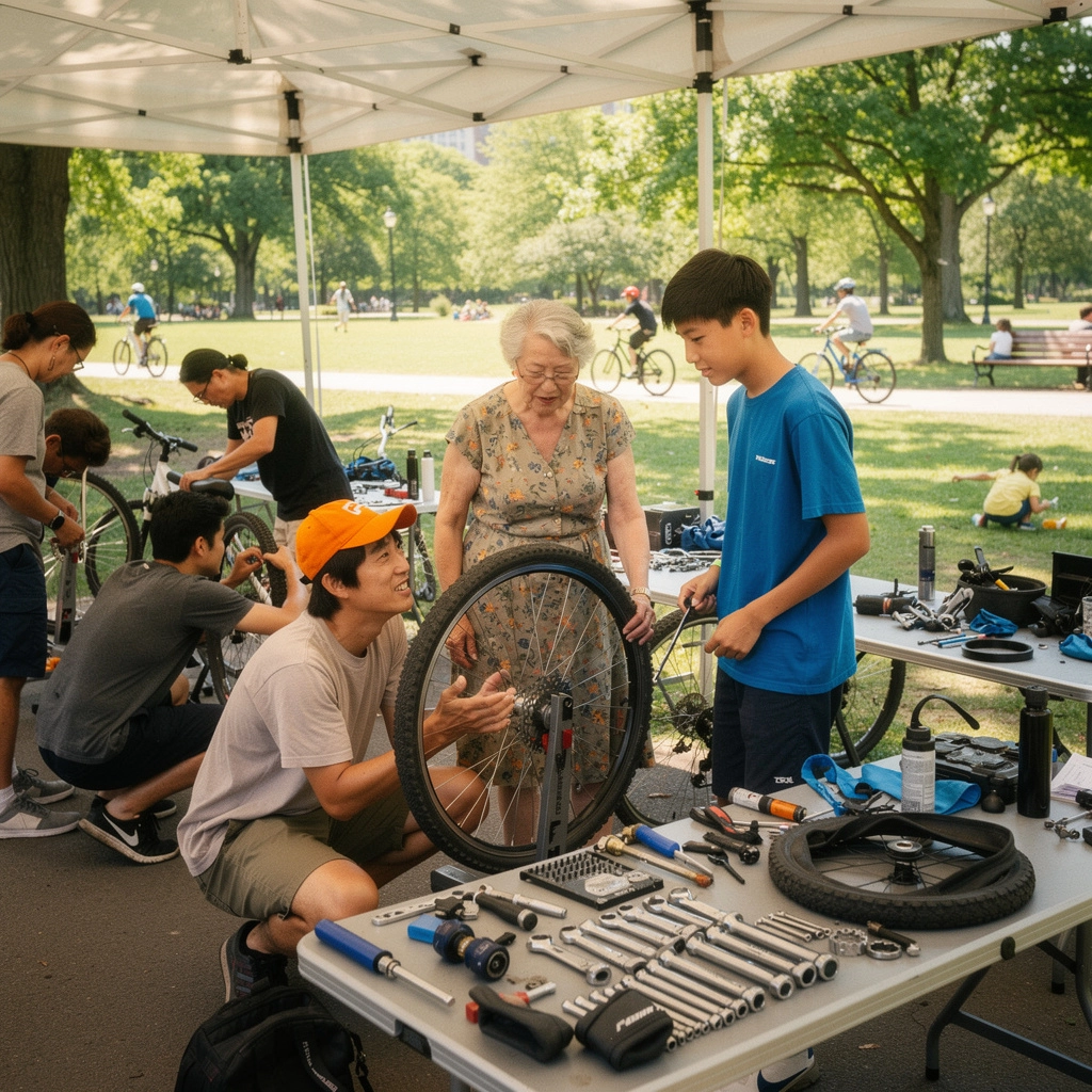 サイクリングイベントのポスターが掲示されている店内の様子