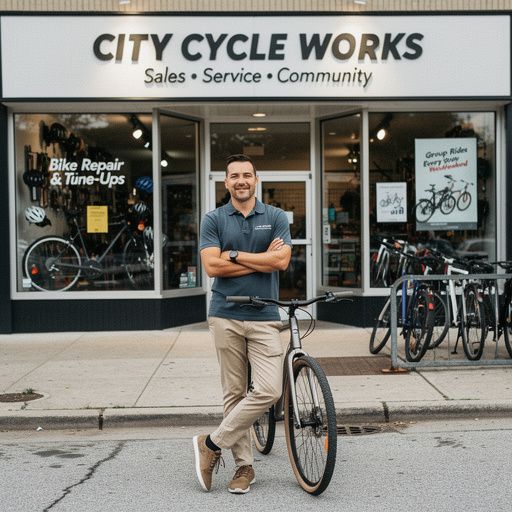 サイクリング用具が並ぶ店内のディスプレイ画像